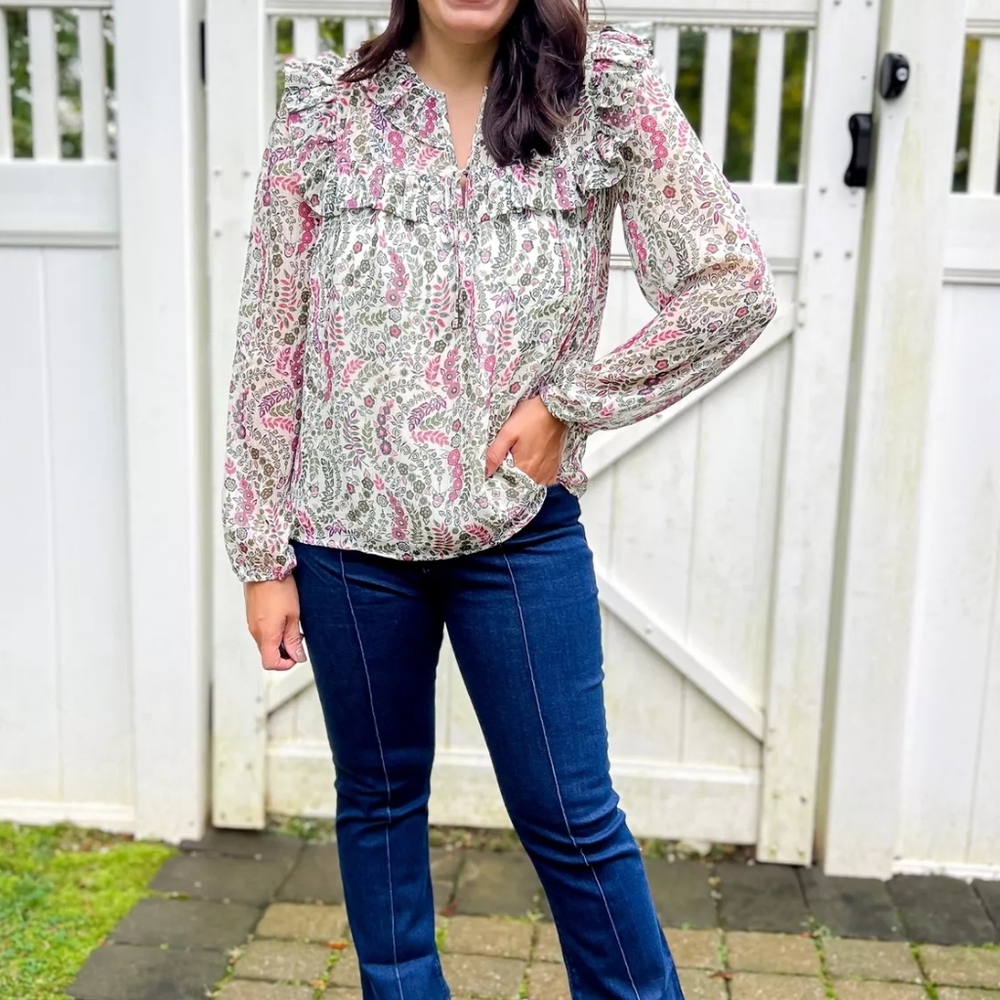 NWT- LOFT Multicolor Floral Ruffle Blouse-Petite Large